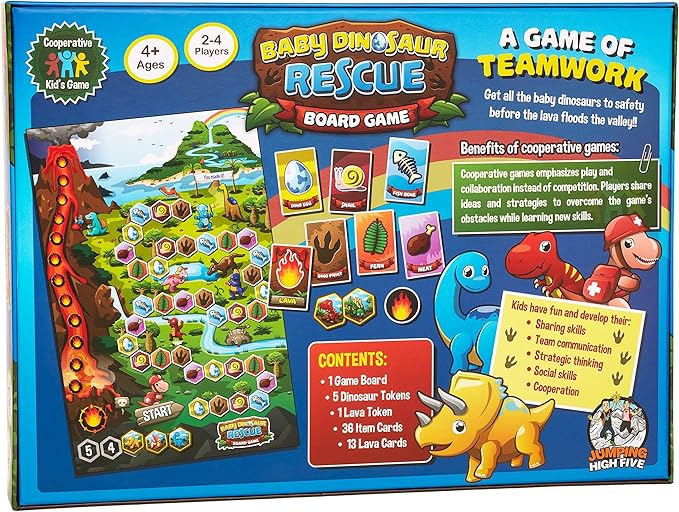 Jumping High Fives Baby Dinosaur Rescue Board Game - Cooperative Dinosaur Game for Kids Ages 4 and Up - Help The Dinos Race to The Island, Easy to Learn and Great for Family Fun Time