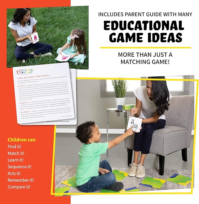 SPARK INNOVATIONS Animals Matching Cards Floor Game, Learn Abc's with Animals Matching Game, Childrens Memory Game, Animal Games, Toddler Learning Toy