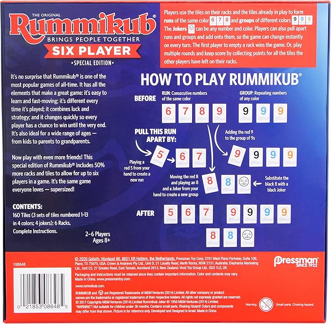 Rummikub Six Player Edition - The Classic Rummy Tile Game - More Tiles and More Players for More Fun! by Pressman , Blue