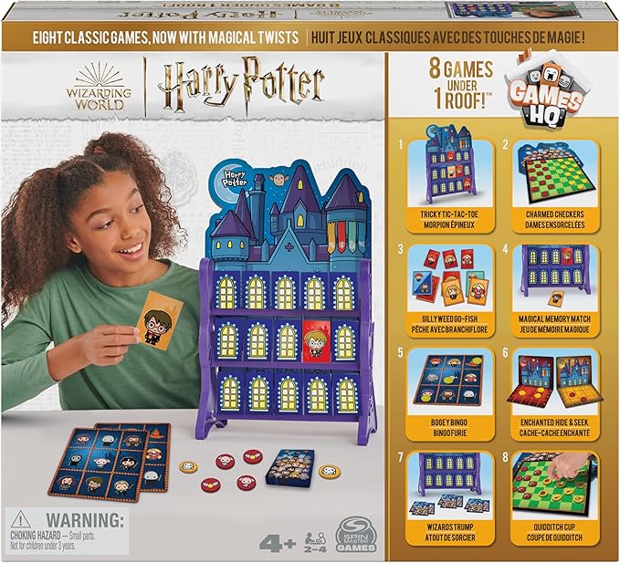 Wizarding World, Harry Potter Games HQ Checkers Tic Tac Toe Memory Match Go Fish Bingo Card Games Fantastic Beasts Gift, for Adults & Kids Ages 4+