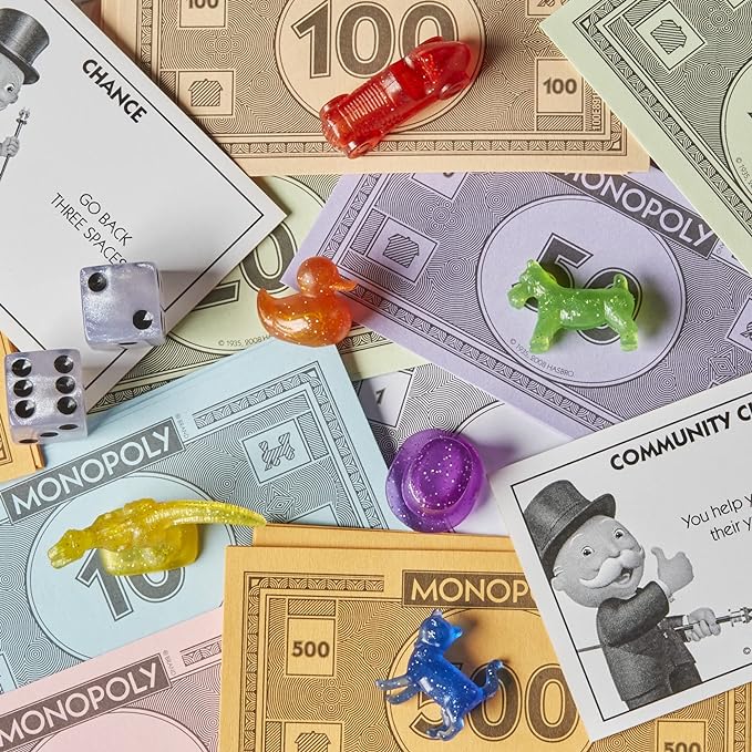 Hasbro Gaming Monopoly Sparkle Edition Board Game, Family Games, with Glittery Tokens, Pearlescent Dice, Sparkly Look, (Amazon Exclusive)