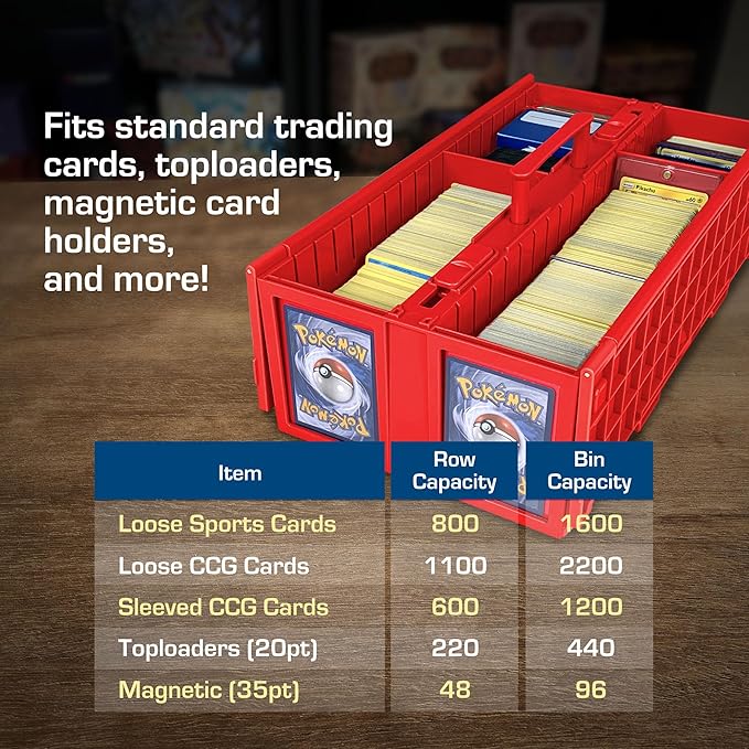 BCW Collectible Card Bin – (Single, Red) | Holds up to 1600 Cards | Plastic Storage Box for Pokémon, MTG & Sports Cards