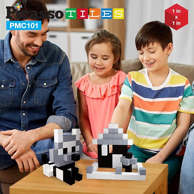 Picasso Cubes 1” Magnetic Puzzle Cube 101 pcs Black and White Magnet Construction Building Block Set Sensory Toy Early Education STEM Learning, Free Ideabook with 53 Ideas, Children Age 3+ Boy Girl