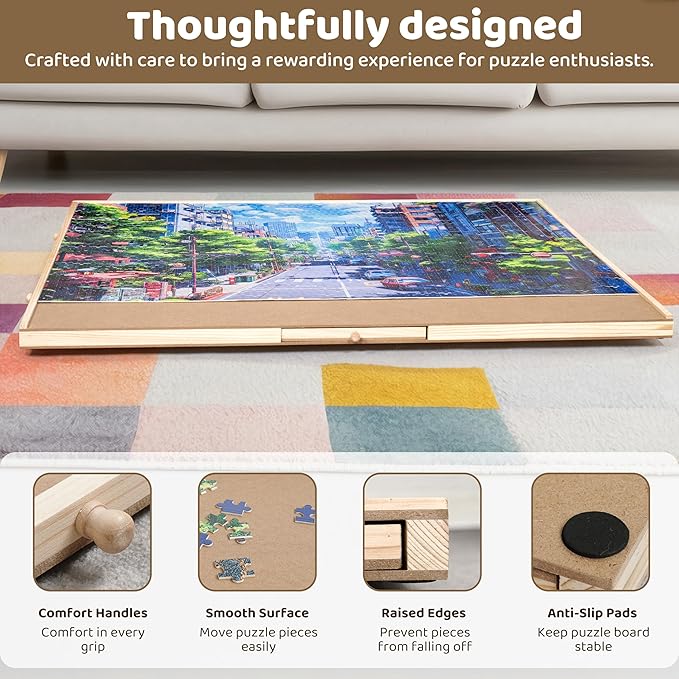 Rotating Puzzle Board by Birch and Key - Large Puzzle Table 33.7"x26.2" Size - Fits Puzzle up to 1500 Pieces - 6 Premium Wood Storage Drawers - 360 Degree Rotating Lazy Susan - Puzzles and Board Games