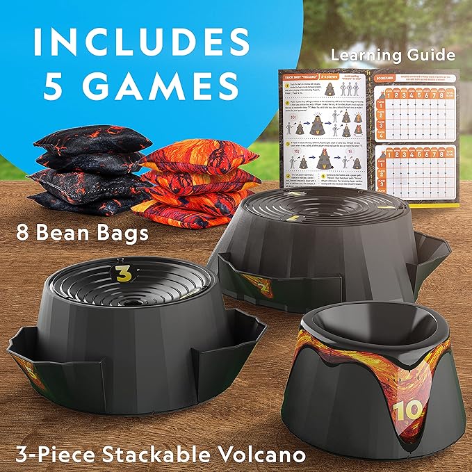 NATIONAL GEOGRAPHIC Volcano Bean Bag Toss Backyard Game Set - 5 Games, Bean Bags for Tossing, Yard Games for Kids, Outdoor Games, Patio Games (Amazon Exclusive)