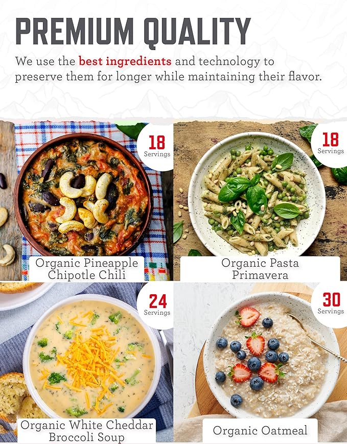 ReadyWise Emergency Food Supply - 90 Servings Organic Bucket, Protein Meals, Dehydrated & Freeze Dried Survival Food for Backpacking, Camping Essentials & Prepping Supplies, up to 25 Year Shelf Life