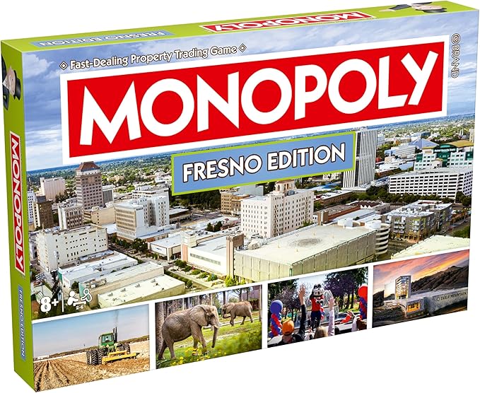 Monopoly Board Game Fresno CA Edition : 2-6 Players Family Board Games for Kids and Adults, Board Games for Kids 8 and up, for Kids and Adults, Ideal for Game Night