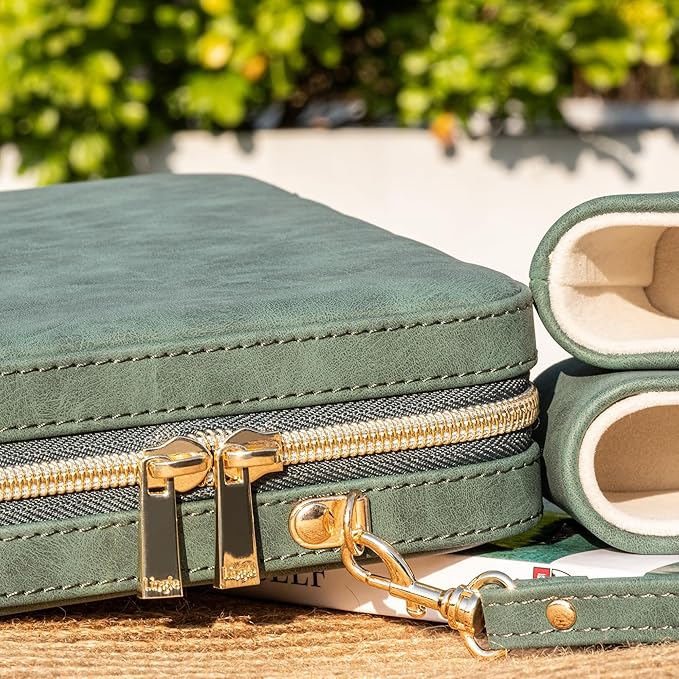 Backgammon Sets for Adults, Classic Board Game with Folding Leather Backgammon Case, Portable Travel Backgammon Game Set (Green)