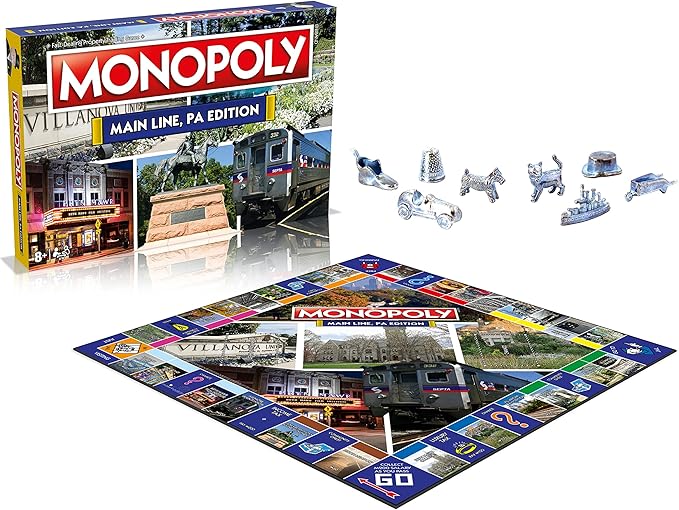 Monopoly Board Game - The Main Line Edition: 2-6 Players Family Board Games for Kids and Adults, Board Games for Kids 8 and up, for Kids and Adults, Ideal for Game Night