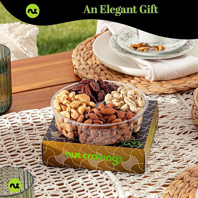 NUT CRAVINGS - Mixed Nuts Gift Basket in Black Gold Box (4 Assortments) Food Arrangement, Healthy Snack Care Package, Kosher