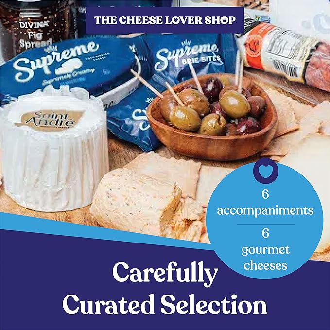 The Cheese Lover Shop Ultimate Box, Platter with 6 Gourmet Cheeses and 6 Accompaniments, Cheese Sampler Gift Set