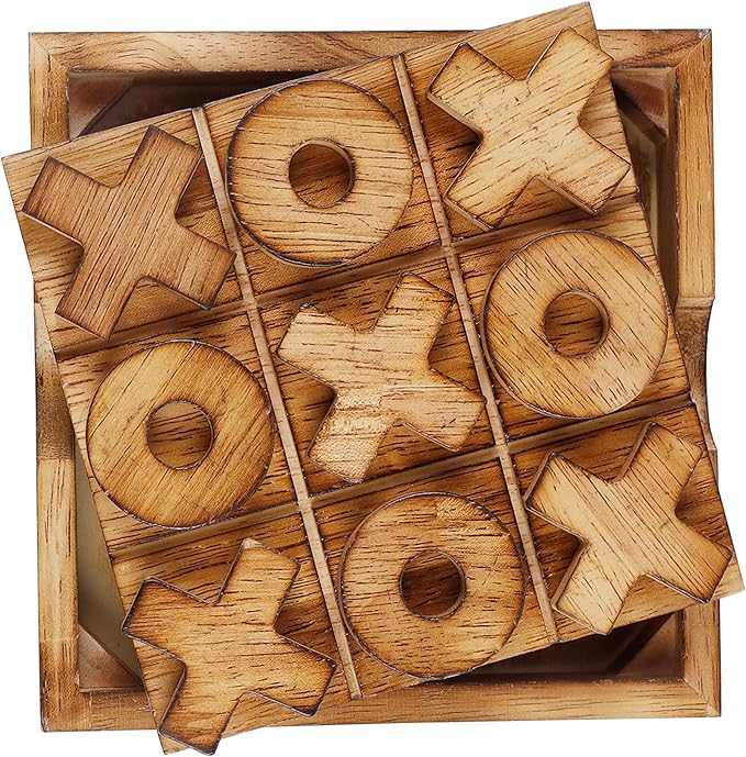 Glintoper Tic Tac Toe & Tumble Tower Blocks Game Set, Classic Wood Stacking & XOXO Strategy Board Game for Travel, Kids Family, Living Room Rustic Coffee Table Decor