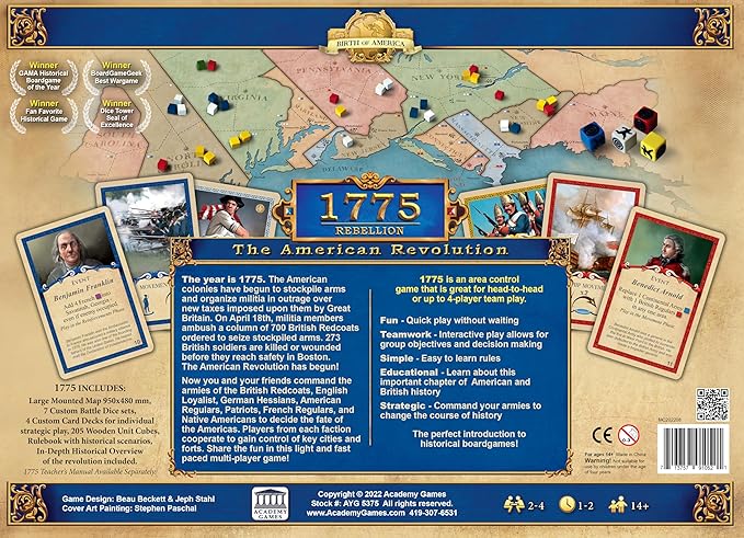 Academy Games | 1775 Rebellion The American Revolution | Board Game | 2 to 4 Players | 60 to 120 Minutes
