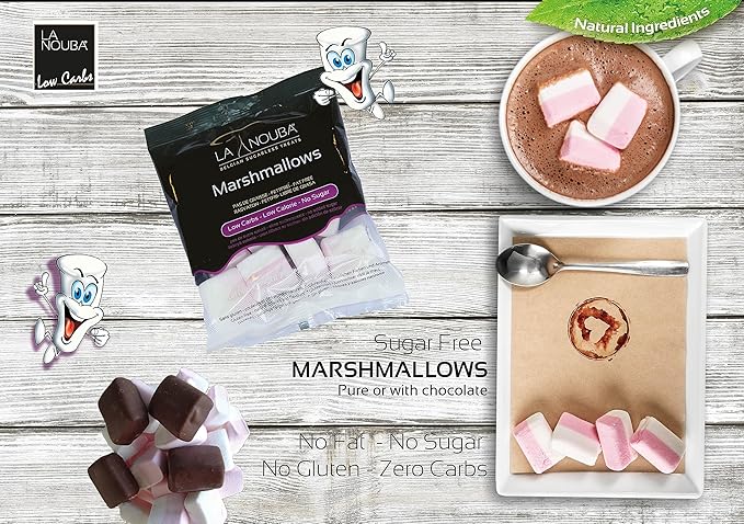La Nouba Sugar-Free Marshmallows – 6 Bags – 2.7 oz. – Low Calorie, Low Carb, Fat-Free and Gluten Free Snack – Traditional Delicious Taste – All Natural and Healthy Marshmallows