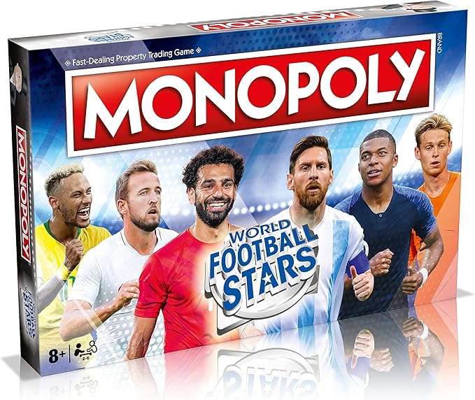 Winning Moves Football Stars Monopoly Board Game, Play with Cristiano Ronaldo, Lionel Messi, Neymar, Harry Kane and Salah, Perfect for The World Cup, Gift and Toy for Boys and Girls Aged 8 Plus