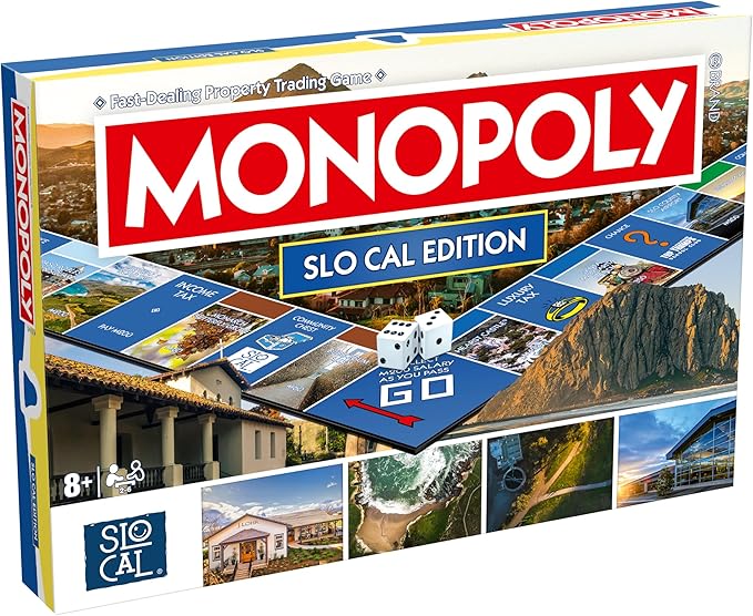 Monopoly Board Game SLO Cal Edition : 2-6 Players Family Board Games for Kids and Adults, Board Games for Kids 8 and up, for Kids and Adults, Ideal for Game Night