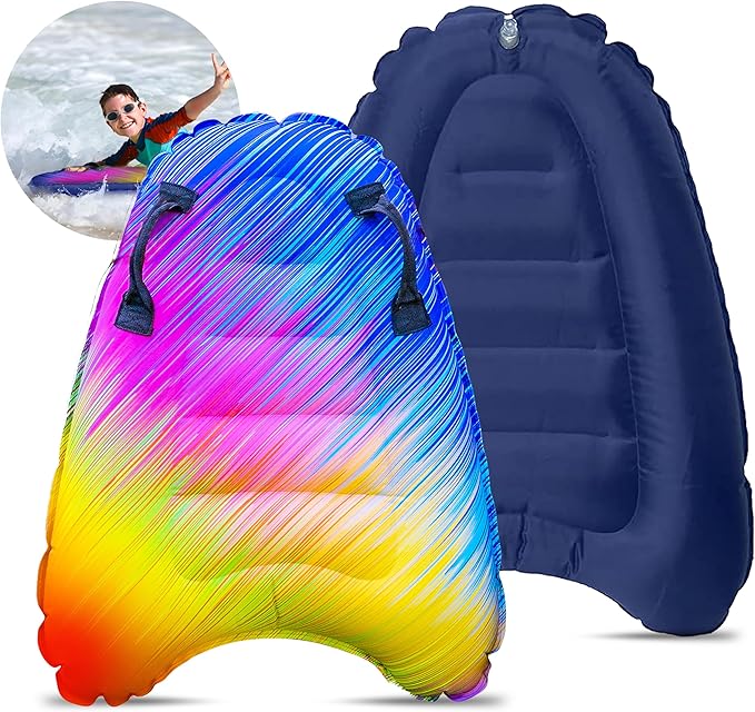 JAMBO Inflatable Surf Body Board with Handles, Boogie Board for Beach, Surfing Swimming Floating Surfboard Boards, Pool Floats Pool Beach Toy for Kids (Color Spiked Bodyboard) - 1 Pack