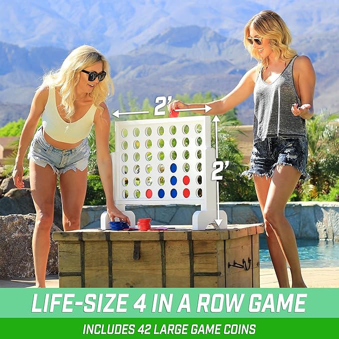 GoSports 2 foot Width Giant 4 in a Row Game with Carrying Case, Made from Wood