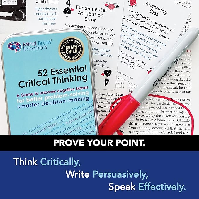 52 Essential Critical Thinking: Smart Flash Cards to Uncover Implicit Biases, Detect Cognitive Biases in Social Media, AI, Writing, Speech, Debate, for Teens & Adults - by Harvard Educator