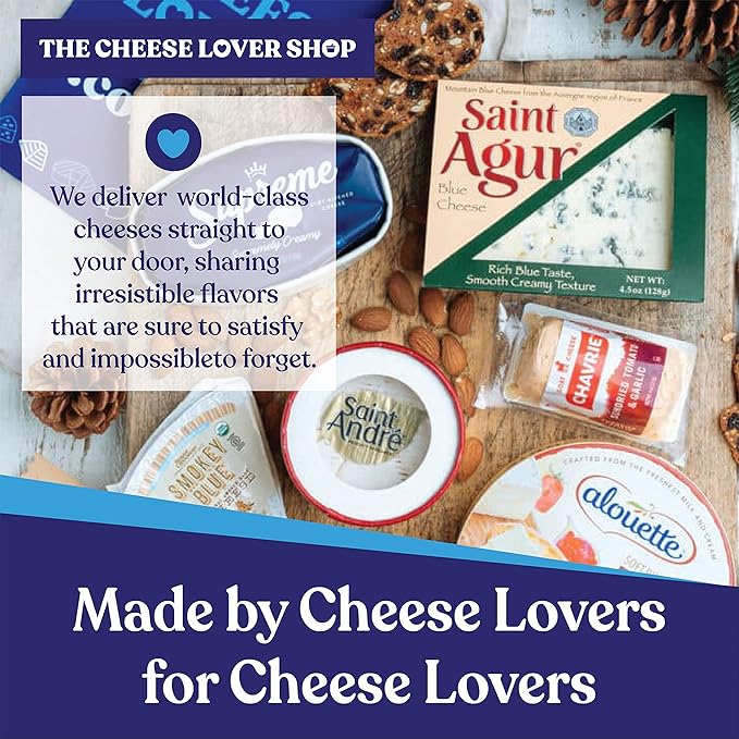 The Cheese Lover Shop Holiday Gift Box Party of 12, Cheese Platter with 7 Gourmet Cheeses with 4 Accompaniments, Cheese Sampler Gift Set