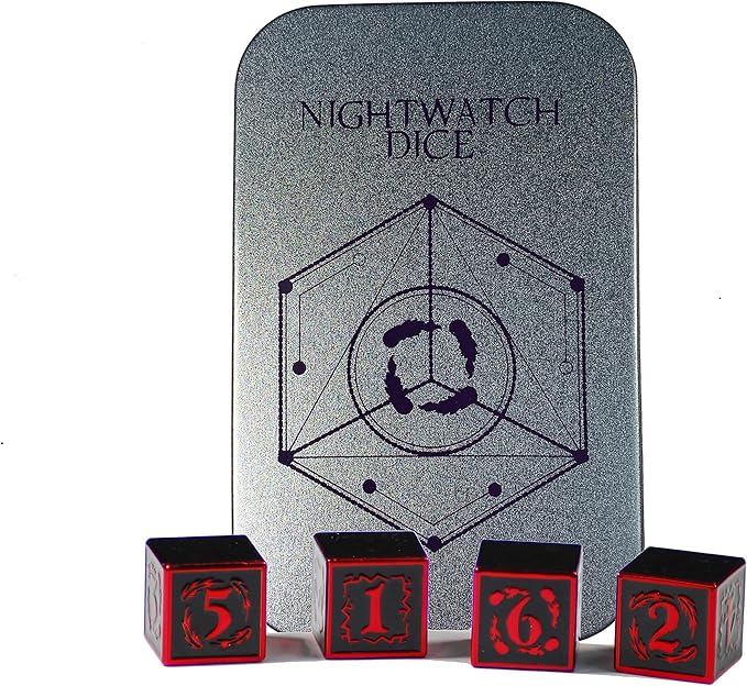 Metal Dice Set Collection for DND and All TRPG Games (Nightwatch, Red 4D6)