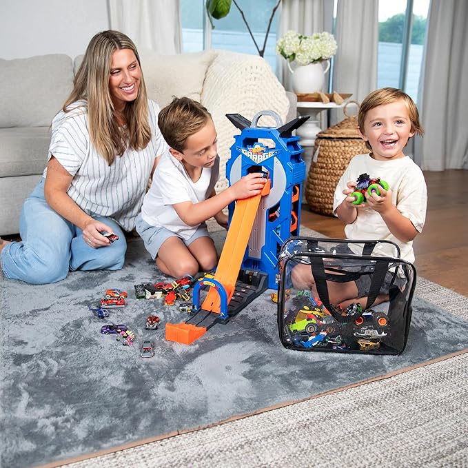 4 Pack Extra Large Toy Storage Clear Bags with Zipper 12"x10"x7" Clear Plastic Bins with Handle, Toy Organizer for Kids playroom, Blocks, Clothes, Stuffed Animal Storage