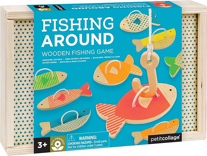 Petit Collage Fishing Around Wooden Game – Cute Kids Fishing Game for Ages 3+, Ideal for 2-4 Players – Fun Learning Game Promotes Color Recognition and Hand-Eye Coordination