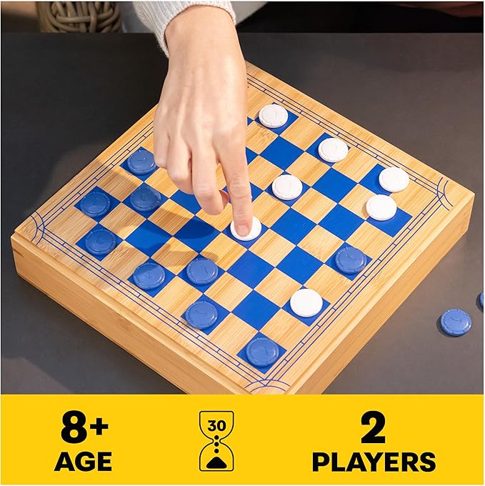 Chess Checkers Board Game Set with Bamboo Wooden Box Family Board Games Eco-Friendly Gift, for Adults and Kids Ages 8 and up
