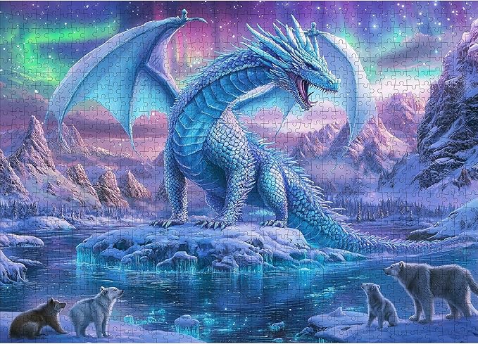 1000 Piece Aurora Dragon Puzzle for Adults - Vibrant Blue & Purple, Large Challenging Jigsaw Puzzle for Family Interactive Game Puzzle DIY Home Decoration Brain Challenge Gift