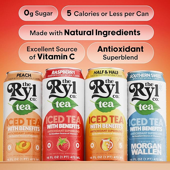 Ryl Iced Tea MVP Variety Pack – Antioxidant Superblend, No Artificial Ingredients, Zero Sugar, Five Calorie, Low Carb, Non-GMO, Kosher, Gluten Free, Made in the USA, 12-Pack, 16 Fl Oz
