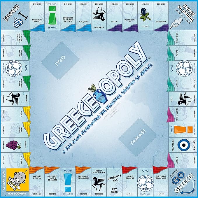 Late For The Sky: Greece-Opoly - Country Themed Family Board Game, Opoly-Style Game Night, Traditional Play Or One Hour Version, Ages 8+, 2-6 Players