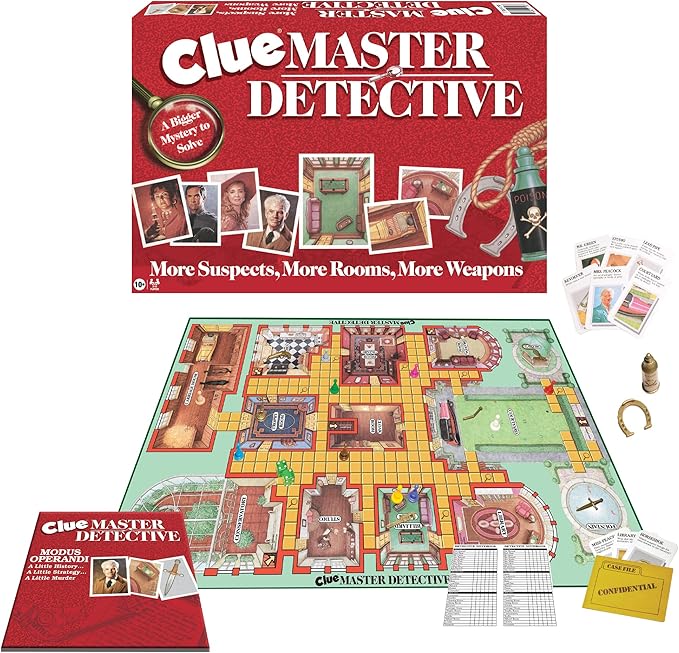 Clue Master Detective With Oversized Brass Tone Metal Weapons by Winning Moves Games USA, Largest Game of Clue Ever, for up to 10 Players, Ages 10 and Up