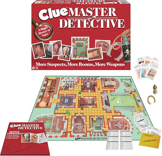 Clue Master Detective With Oversized Brass Tone Metal Weapons by Winning Moves Games USA, Largest Game of Clue Ever, for up to 10 Players, Ages 10 and Up