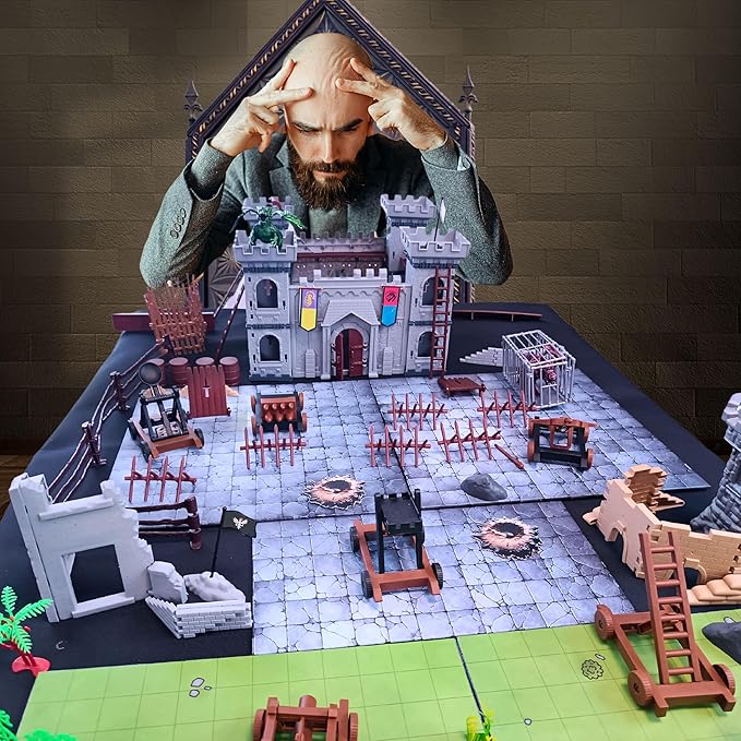 Dungeons & Dragons Castle Set | 240+ Pieces, Dragons, Double-Sided Battle Map | Modular DND Terrain, Miniatures Set for Dungeon Masters Pathfinder DND 5e Medieval