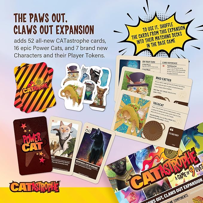 CATastrophe A Game of 9 Lives with Paws Out Expansion Pack! | The Purrfect Board Game for Family Night and Cat Lovers | Ages 10+ | 2-6 Players