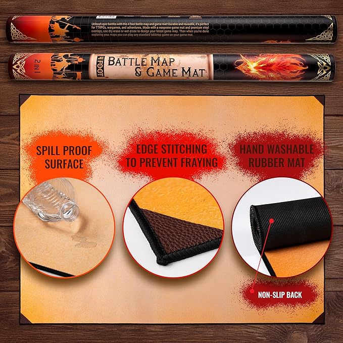 da Vinci's Room 2-in-1 DND Battle Map and 4 Foot Rubber Game Mat 48x36 inches with Dry Erase Square or Hex Grid - DND Battle Mat, D&D Map for D&D, Board Games, TTRPGs and Other Tabletop Games