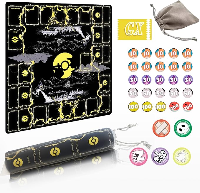 Playmat for Trading Card Game – 2-Player Trainer Mat with 31 Damage Counters and Professional Storage Bag