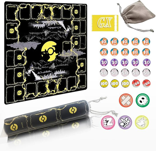 Playmat for Trading Card Game – 2-Player Trainer Mat with 31 Damage Counters and Professional Storage Bag
