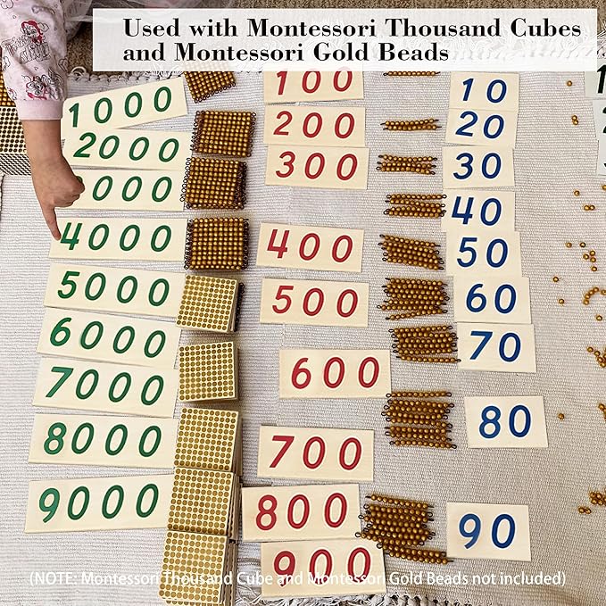 Hidoggy Montessori Small Number Cards with Box (1-9000), Wooden Math Number Counting Manipulative Toys, Basic Math Games Preschool Learning Educational Materials for Toddler Kids 3 4 5 Years
