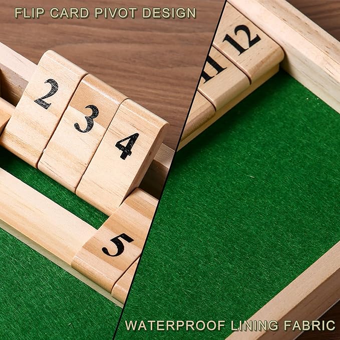 Shut The Box dice Game,Wooden Board Games 2-Person Competitive, Traditional bar, Travel, Family, Fun Math(Battle Version)