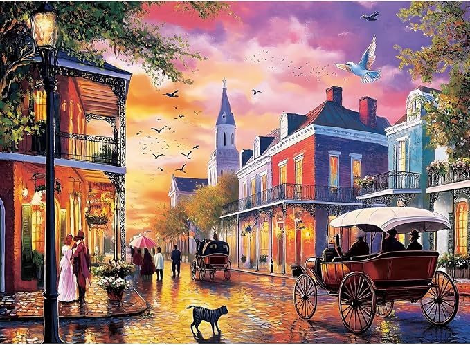 500 Pieces Carriage Puzzles for Adults, Evening Street Puzzle for Adults Children Seniors, Retro Style Puzzle 500 Pieces, Gift for Birthday, Home Decor, Fun for Family Entertainment(20.5 * 15 in)