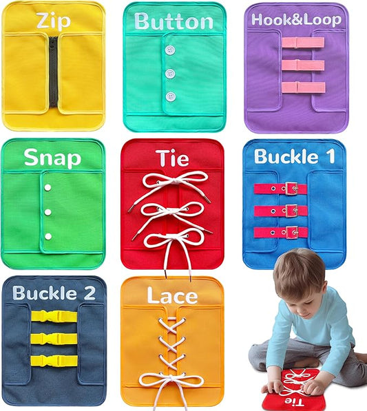 Craftstory Toddlers Montessori Busy-Board for 3 4 5 Year Basic-Life-Skills Shoe-Tying Practice for Kids, Buckle Zip String Toys Fine-Motor Skill Toys Teacher Resoures Preschool Classroom, Medium