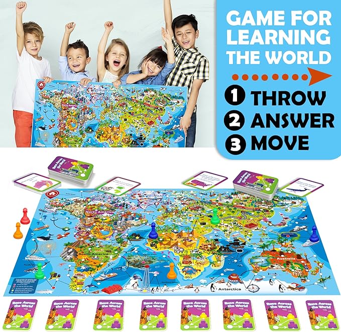 QUOKKA Board Game 1 to 10 Players - Learning, Educational - Geography, World - 100 Question Cards, Top Facts - Indoor, Outdoor - Kids, Teens, Adults, Family