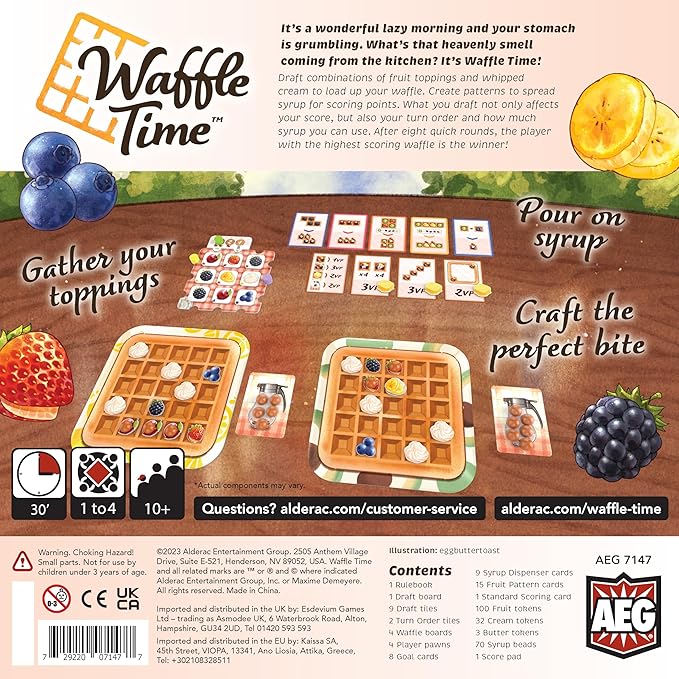 AEG Waffle Time | Draft Fruit Toppings & Whipped Cream, Create Patterns Spread Syrup | Abstract Strategy Breakfast Board Game | 1-4 Players | Ages 10+