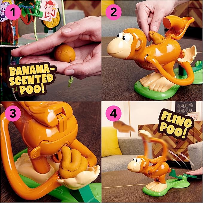 Spin Master Games, Monkey See Monkey Poo, Interactive Monkey Kids Game, Includes Banana-Scented Squishy Dough, Funny Sensory Toy, 2-4 Players, for Ages 4 & Up