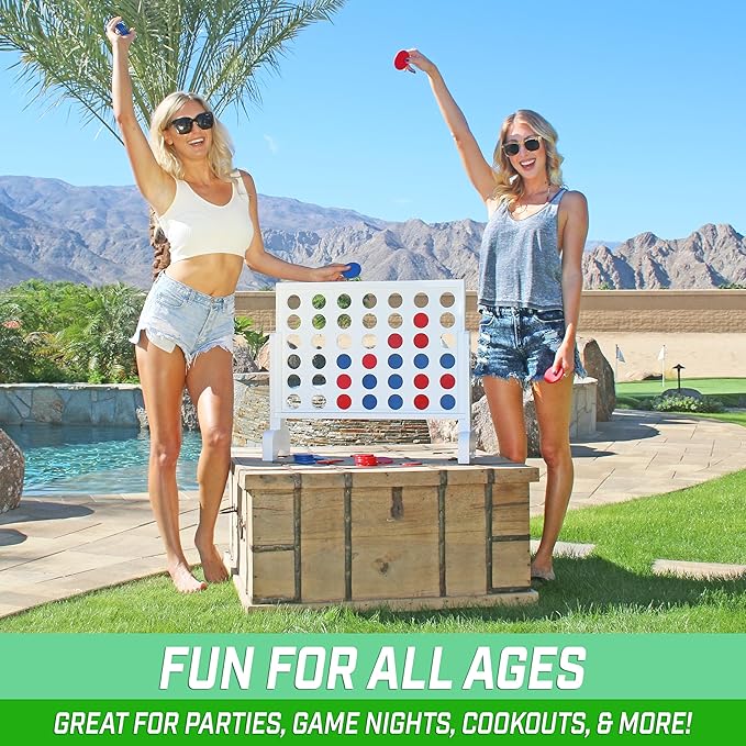 GoSports 2 foot Width Giant 4 in a Row Game with Carrying Case, Made from Wood