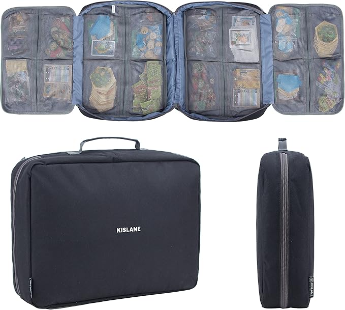 KISLANE Board Game Carrying Case with 18 Pockets for Board Games, Pieces, Tokens, Cards and More, Expandable Board Game Storage Solution for Travel, Party, Gathering