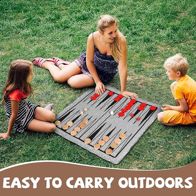 2-in-1 Vintage Giant Checkers and Backgammon Game Set– 26" Outdoor Yard Board Game with 30 Wooden Checkers & 5 Dice – Jumbo Backgammon Set Backyard Game for Family Lawn Games, Outdoor & Indoor Play