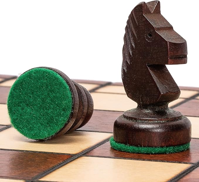 Husaria European International Chess Wooden Game Set, King's International - 14 Inches Medium Size Chess Set with Handcrafted Chessmen and Felted Folding Board