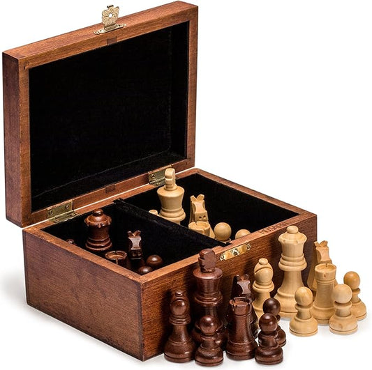 Husaria Staunton Tournament No. 4 Chessmen with 2 Extra Queens and Wooden Box, 3-inch Kings
